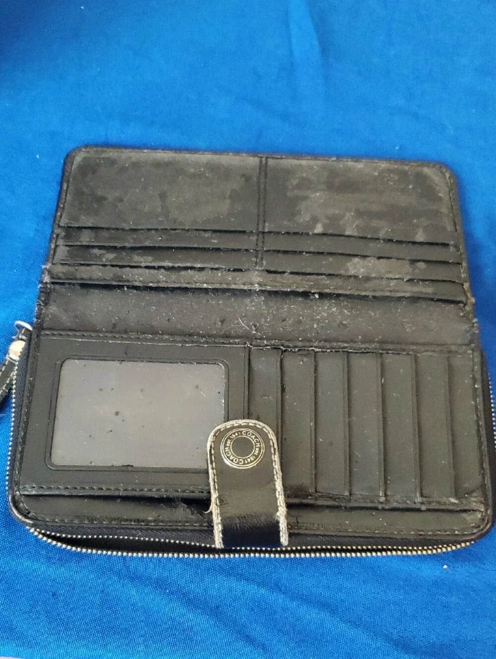 Vintage Coach Signature Canvas Checkbook Wallet Black Flap French Purse